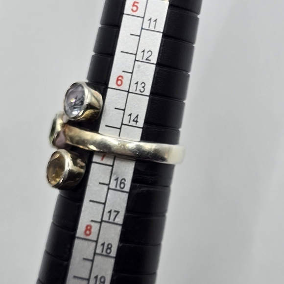 Vintage Fascinating Freeform Gold Over Silver Ring Real GEMS Size 6.75 - Picture 4 of 5